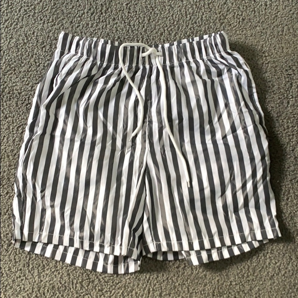 Grey and white swim trunks